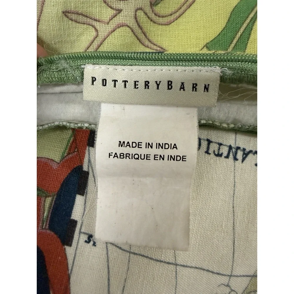Pottery Barn Pillow Shams La‎ Martinique Map 24 X 24 Cotton Linen Blend Flaws